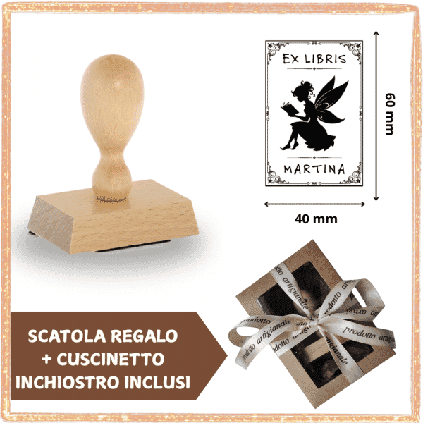 Timbro Ex Libris Legno Rettangolare Fairy - Idea Regalo