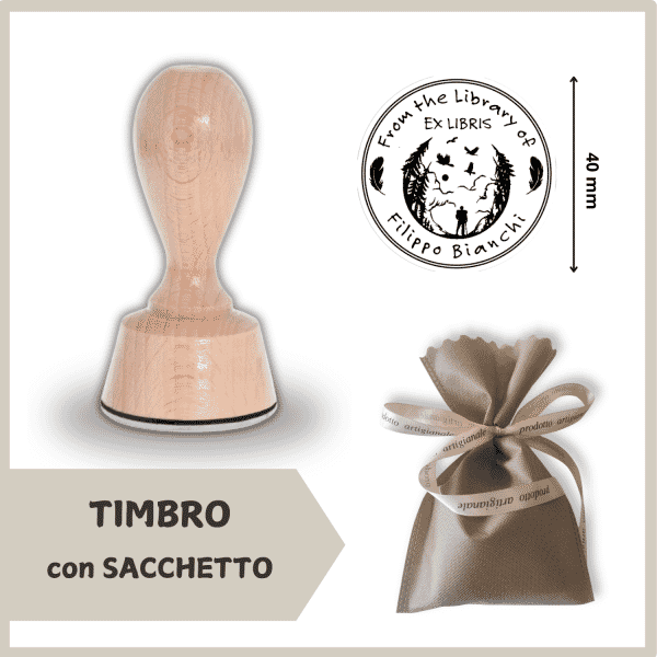 Ex Libris Montagna - Timbro Legno con Sacchetto