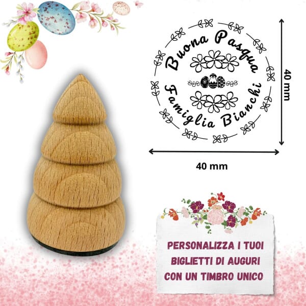 Timbro Albero in Legno Personalizzato Auguri Buona Pasqua