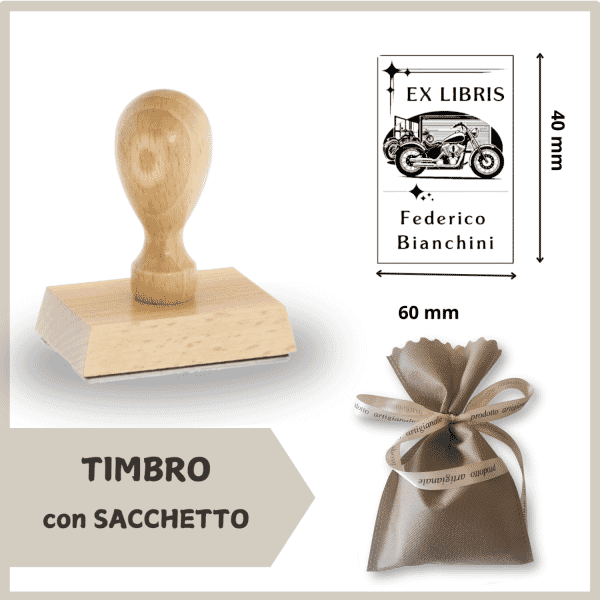 Ex Libris Legno Motociclette - Timbro con Sacchetto