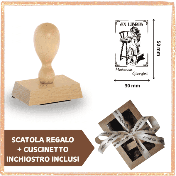 Timbro Ex Libris Legno Rettangolare Bambina - Idea Regalo