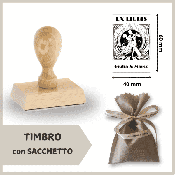 Ex Libris Legno Passione Danza - Timbro con Sacchetto