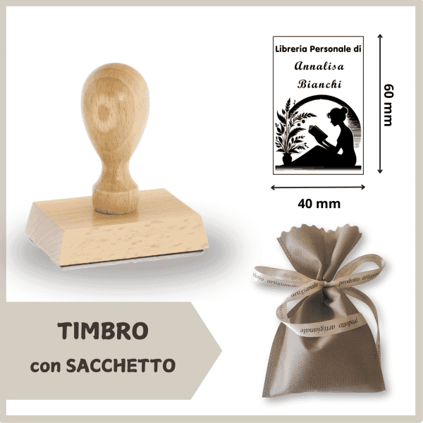 Ex Libris Legno Ragazza - Timbro con Sacchetto