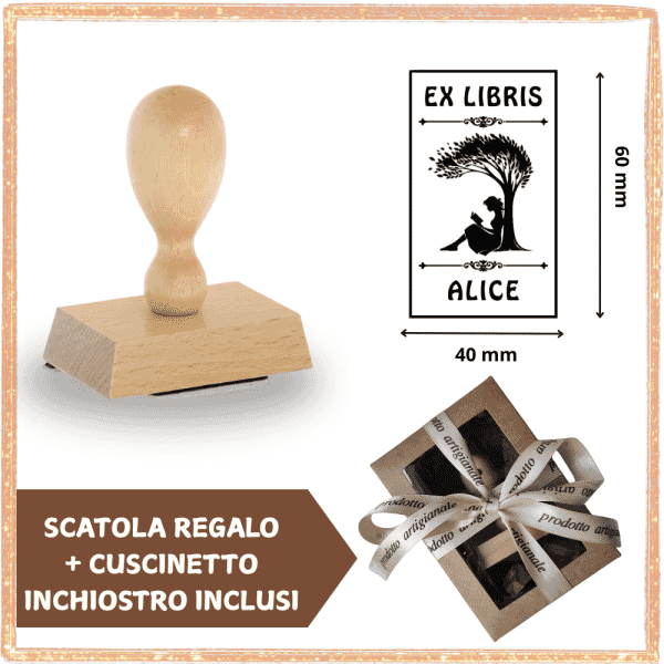 Timbro Ex Libris Legno Rettangolare Ragazza - Idea Regalo