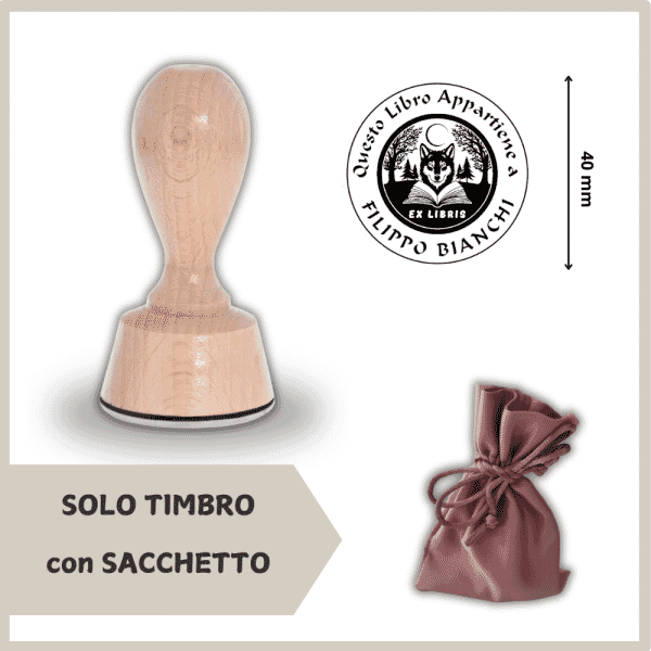 Ex Libris Lupo - Timbro Legno con Sacchetto