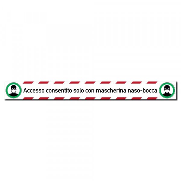Adesivo per pavimento (x3) - Accesso consentito solo con mascherina bocca naso (1000x100 mm)