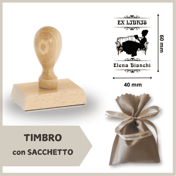 Ex Libris Legno Donna Vintage - Timbro con Sacchetto