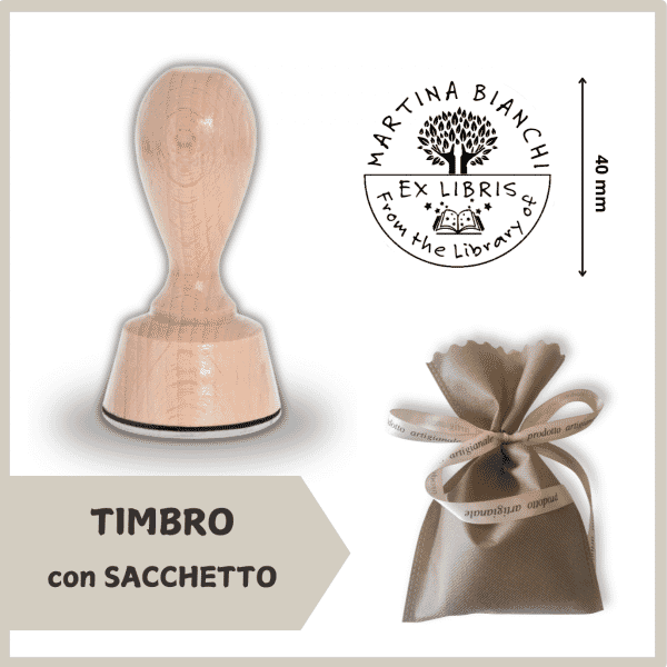 Ex Libris Albero Vita - Timbro Legno con Sacchetto