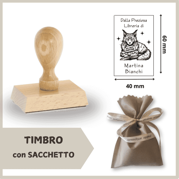 Ex Libris Legno Gatto - Timbro con Sacchetto