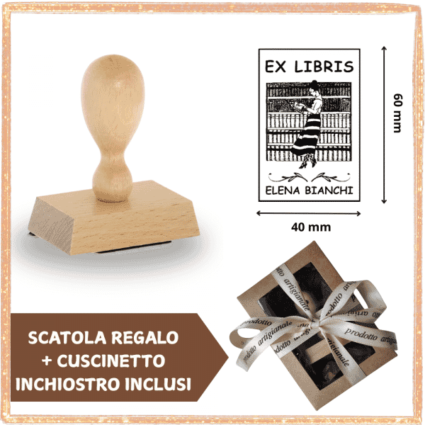 Timbro Ex Libris Legno Rettangolare Donna Vintage - Idea Regalo