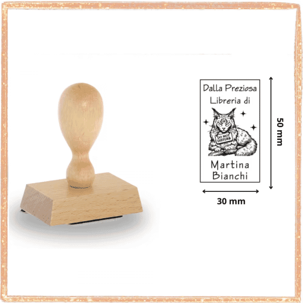 Timbro Ex Libris Legno Rettangolare Gatto - Idea Regalo
