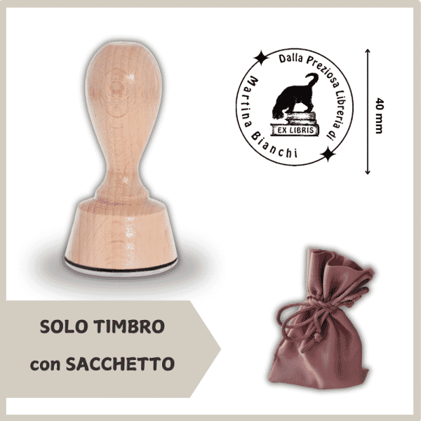 Ex Libris Gatto - Timbro Legno con Sacchetto