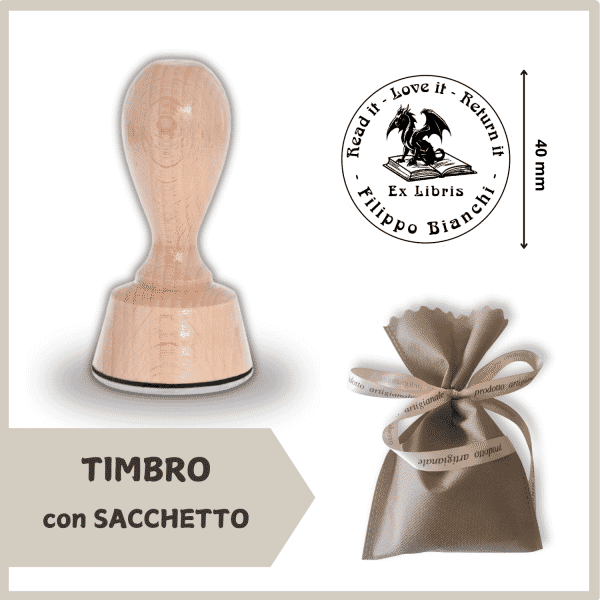 Ex Libris Drago - Timbro Legno con Sacchetto