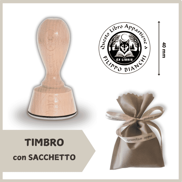 Ex Libris Lupo - Timbro Legno con Sacchetto