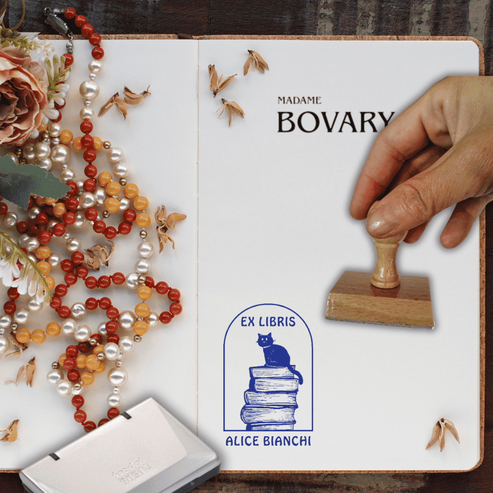 Timbro Ex Libris Personalizzato - In Legno Con Disegno Gatto, Per Libri - Foto 10