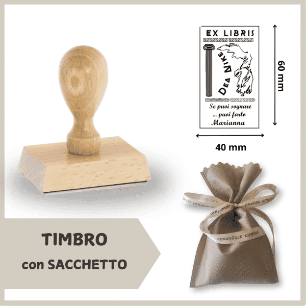 Ex Libris Legno Dea Nike - Timbro con Sacchetto