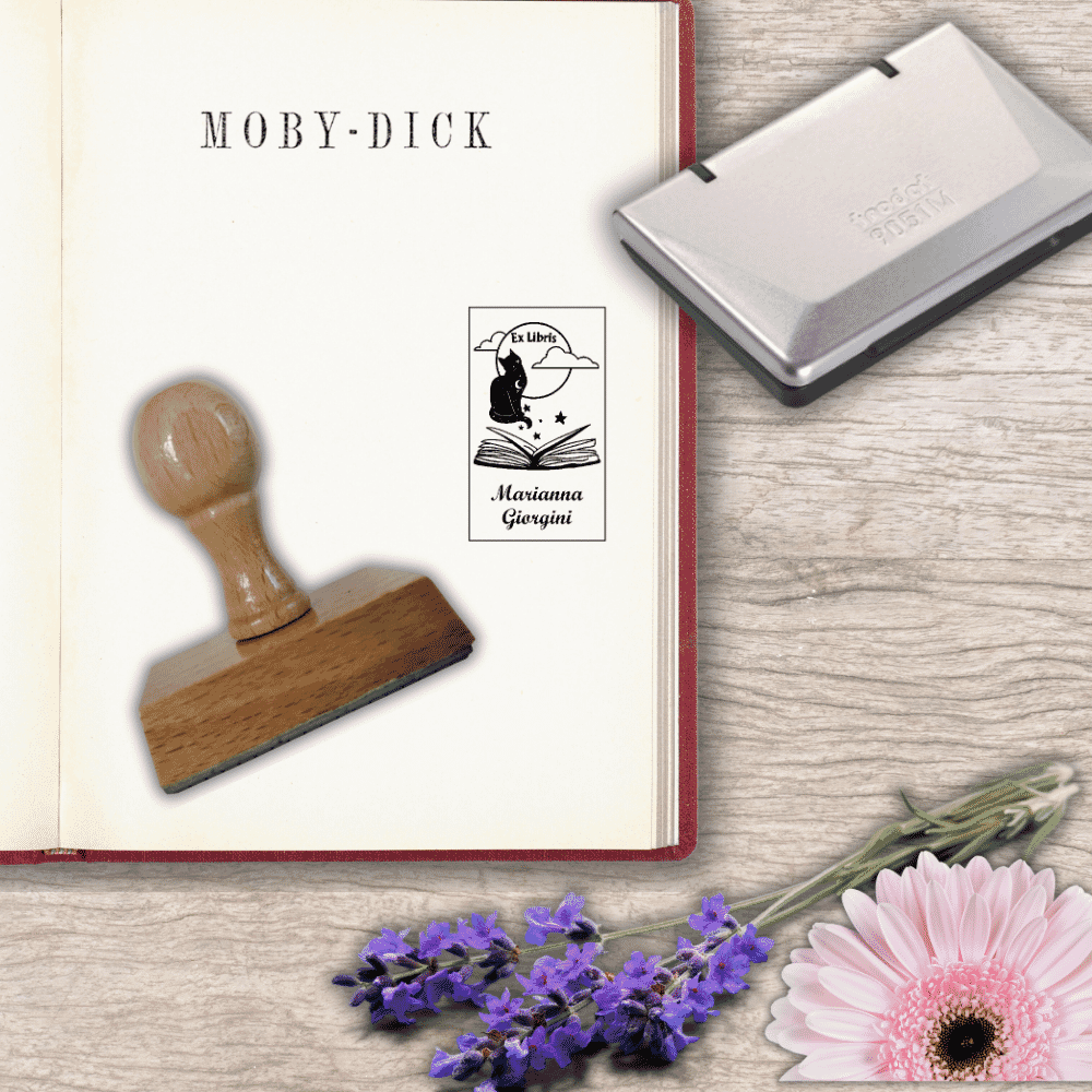 Timbro Ex Libris Personalizzato - In Legno Con Disegno Gatto, Per Libri