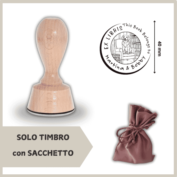 Ex Libris Cane - Timbro Legno con Sacchetto
