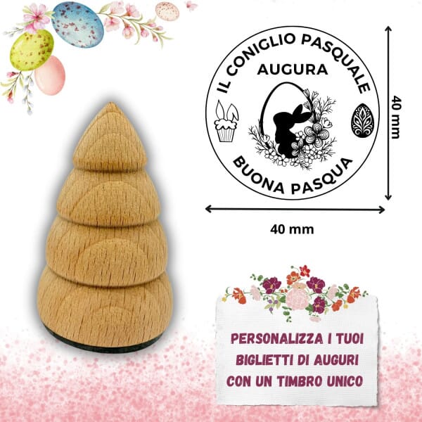 Timbro Albero in Legno Personalizzato Coniglio Pasquale
