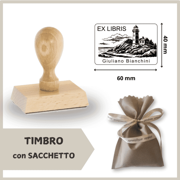 Ex Libris Legno Faro - Timbro con Sacchetto