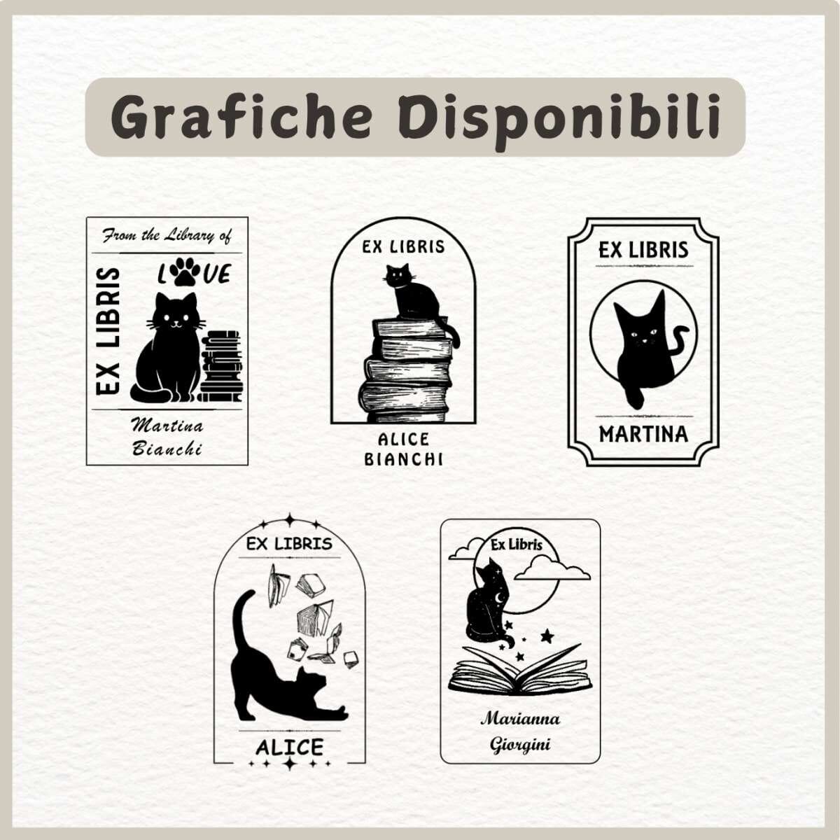 Timbro Ex Libris Personalizzabile Con Gatto - Idea Regalo Per Lettori, Con Inchiostro Viola