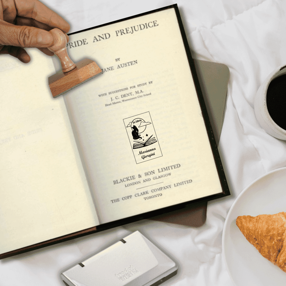 Timbro Ex Libris Personalizzato - In Legno Con Disegno Gatto, Per Libri - Foto 13