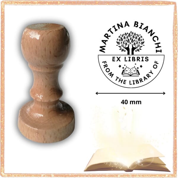Timbro Ex Libris Legno Rotondo Albero Vita - diam 40 mm
