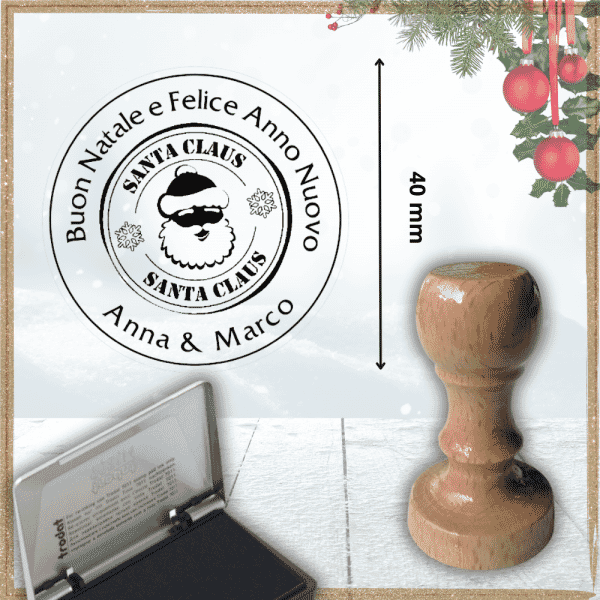 Timbro Natalizio in Legno Rotondo Ø 40 mm - Babbo Natale